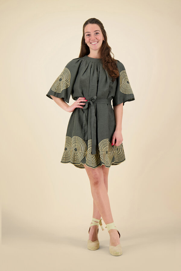 Greek Archaic Kori - Volume Mini Dress - Khaki/Gold