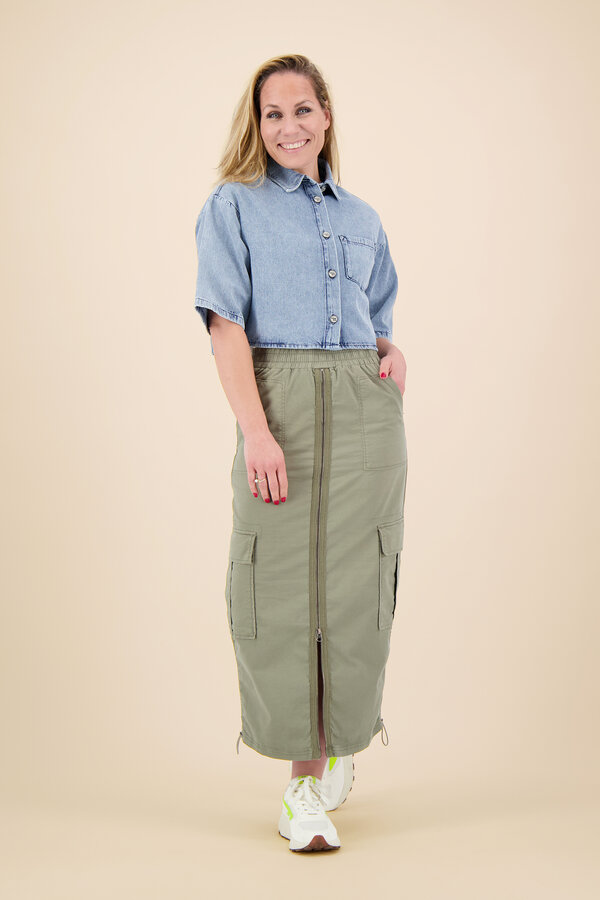 Anna Blue - Sandy Cargo Skirt - Olive Solid