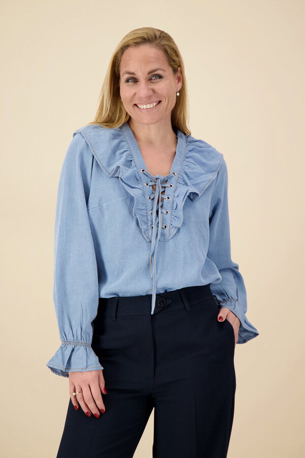 CoCouture - Frill Tie Blouse - Denim Blue