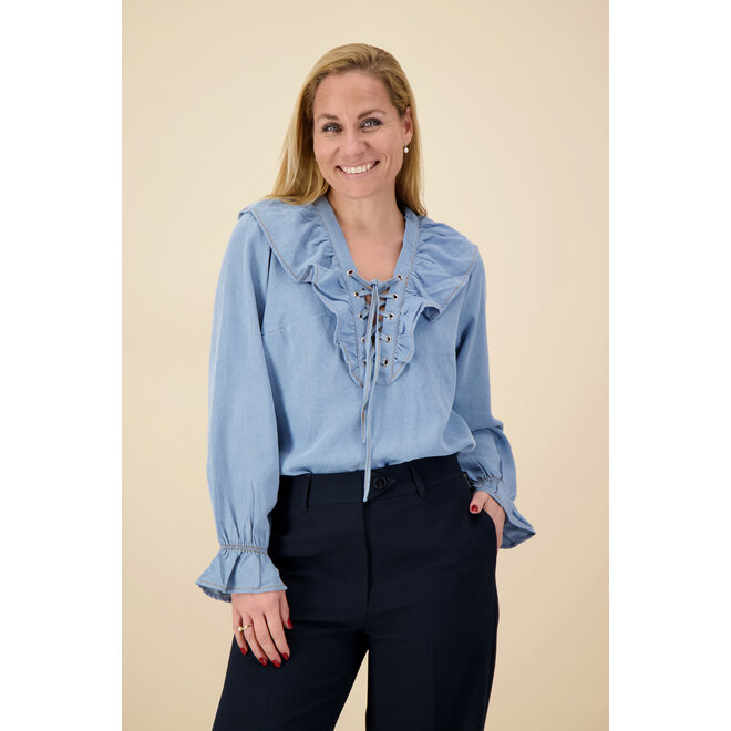 CoCouture - Frill Tie Blouse - Denim Blue