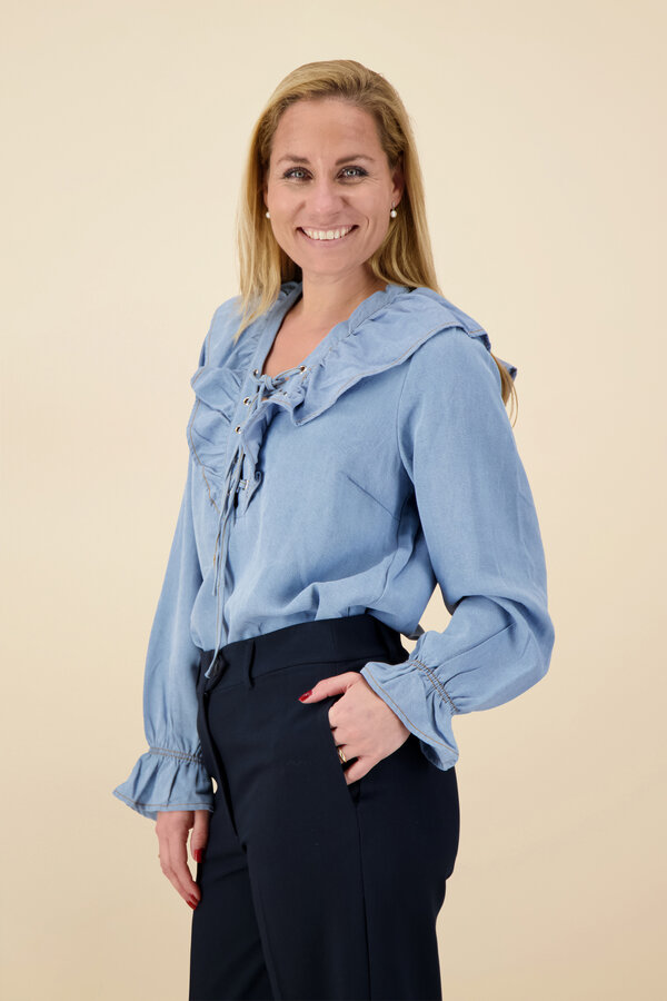 CoCouture - Frill Tie Blouse - Denim Blue