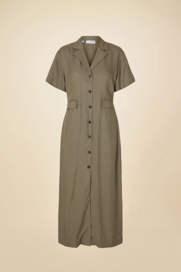 Jurken 2021 Signe Nature Jurk Selected Femme Natuk Dress Vetiver