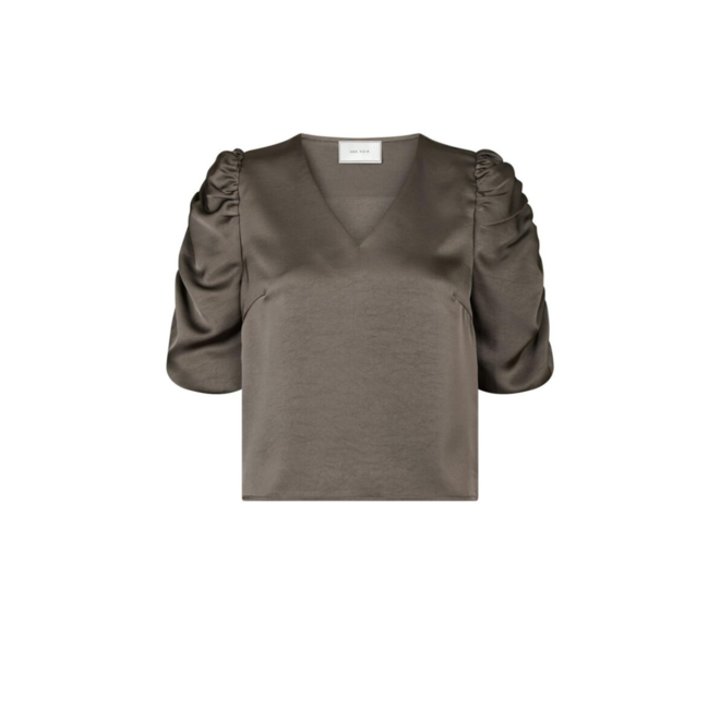 Elba Heavy Sateen Blouse - Warm Grey