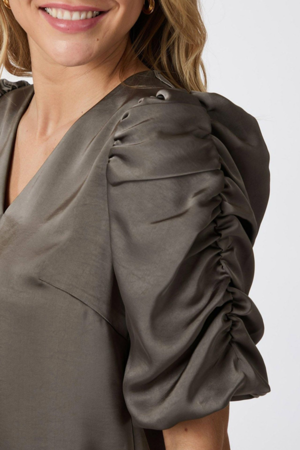 Elba Heavy Sateen Blouse - Warm Grey