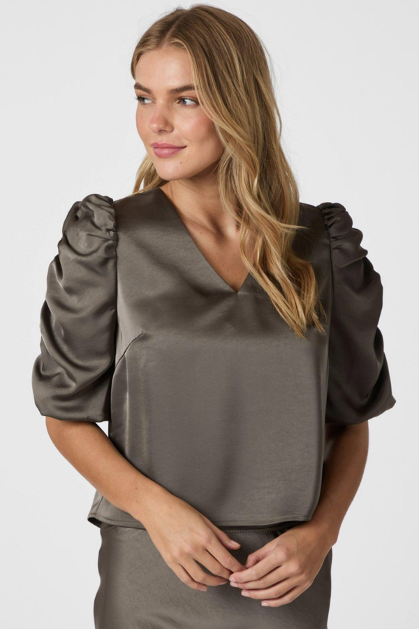 Elba Heavy Sateen Blouse - Warm Grey