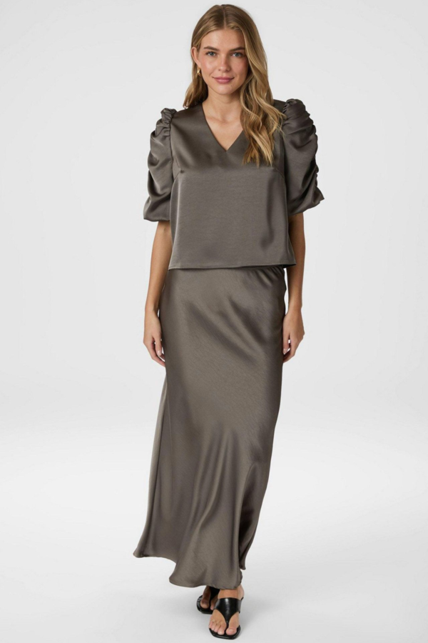 Elba Heavy Sateen Blouse - Warm Grey