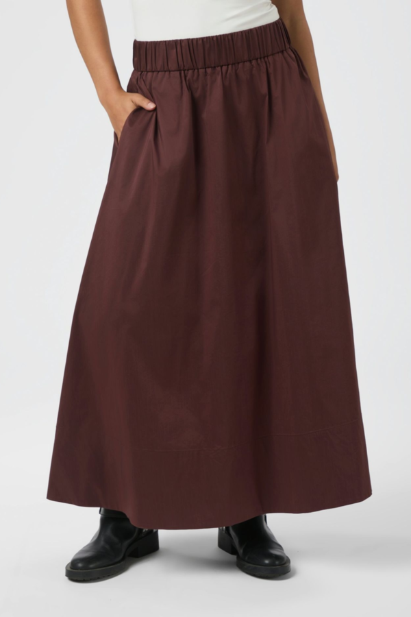 Yara Long Poplin Skirt - Burgundy