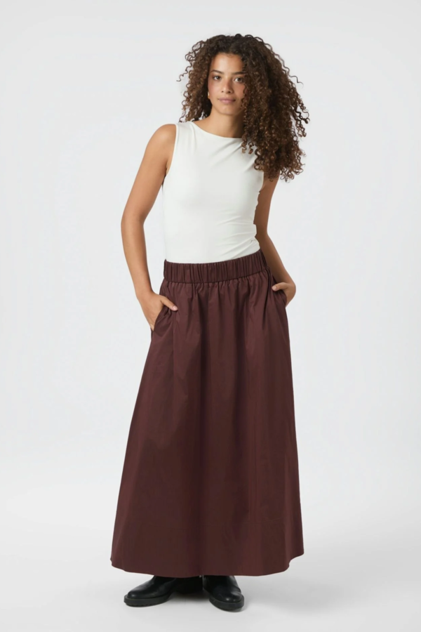 Yara Long Poplin Skirt - Burgundy