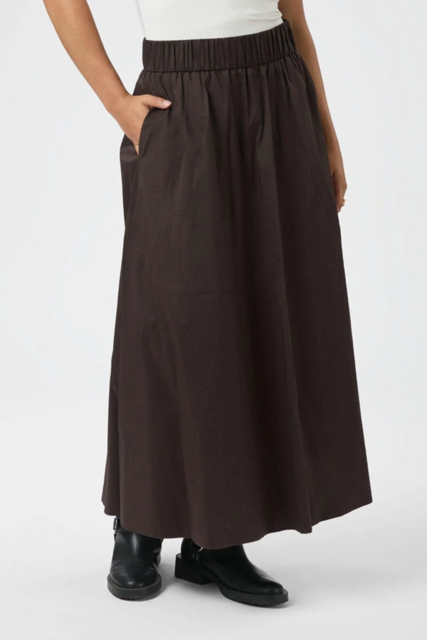 Yara Long Poplin Skirt - Chocolate Brown