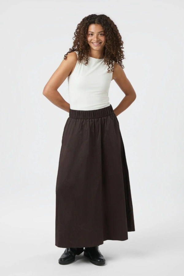 Yara Long Poplin Skirt - Chocolate Brown