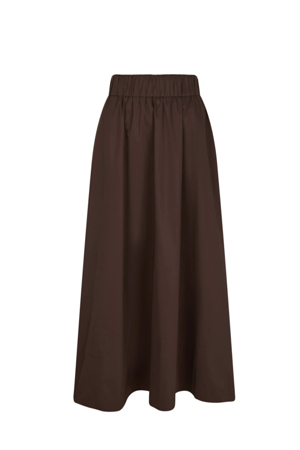 Yara Long Poplin Skirt - Chocolate Brown