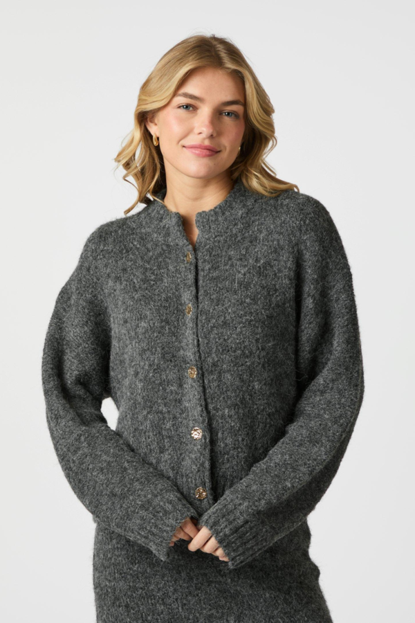 Taura Fluffy Knit Cardigan - Antracit