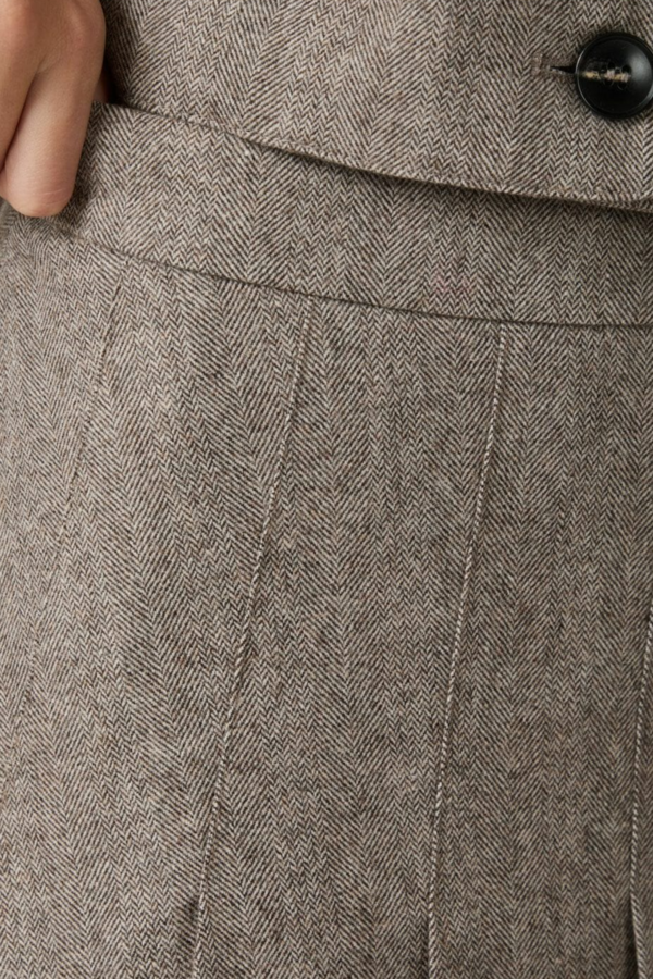 Laurina Herringbone Skirt - Dusty Brown