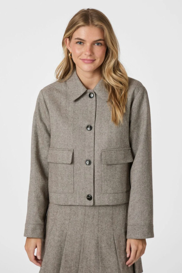 Romana Herringbone Jacket - Dusty Brown