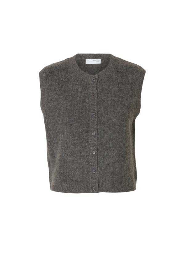 Lulu Botton O-Neck Vest - Medium Grey
