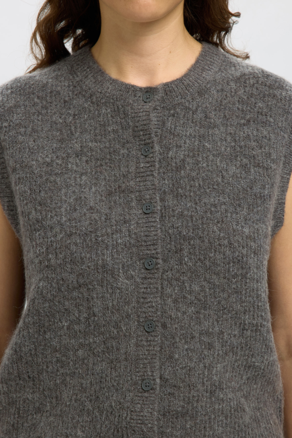 Lulu Botton O-Neck Vest - Medium Grey