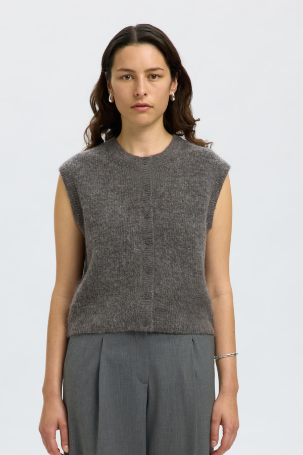 Lulu Botton O-Neck Vest - Medium Grey