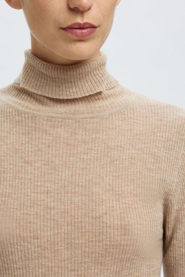 Ingrid LS Knit Wool Blend Roll Neck - Island