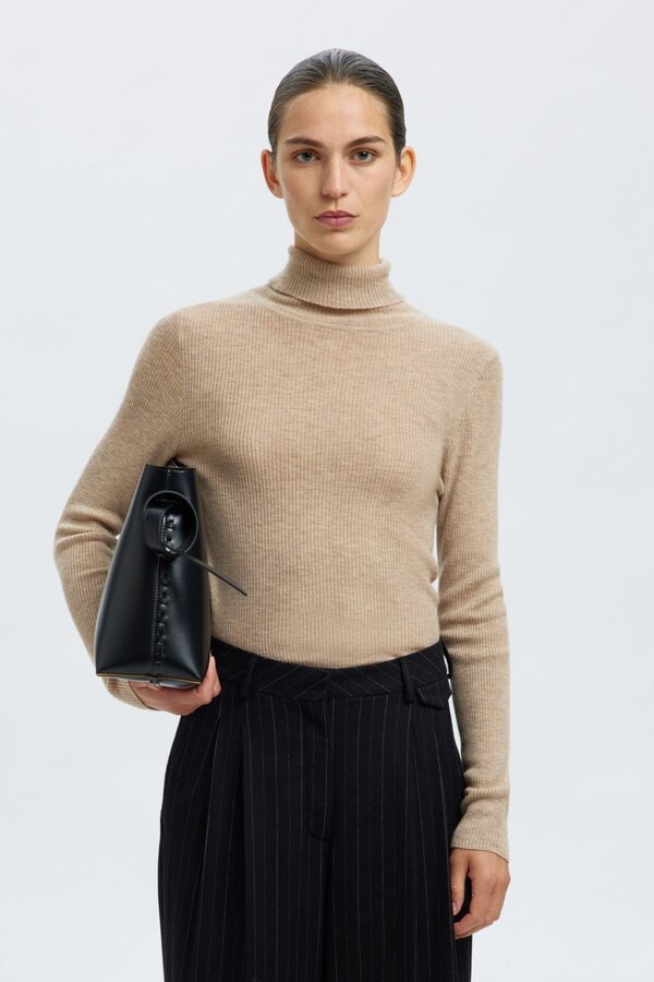 Ingrid LS Knit Wool Blend Roll Neck - Island