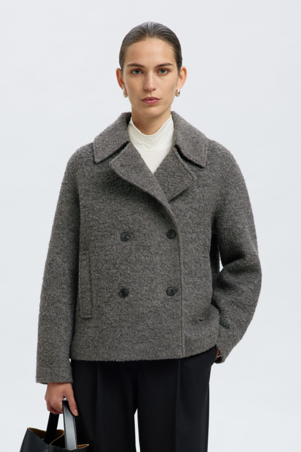 Alma Boucle Wool Blend Jacket - Medium Grey