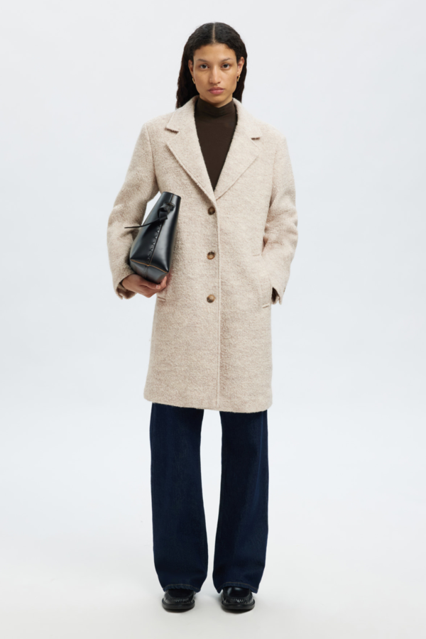 Sasja Boucle Wool Blend Coat - Sandshell