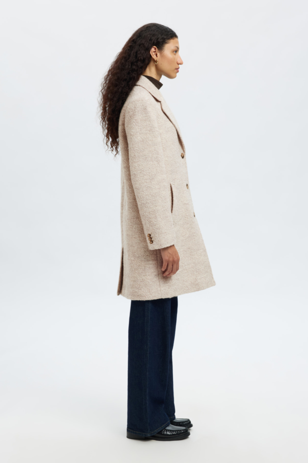 Sasja Boucle Wool Blend Coat - Sandshell