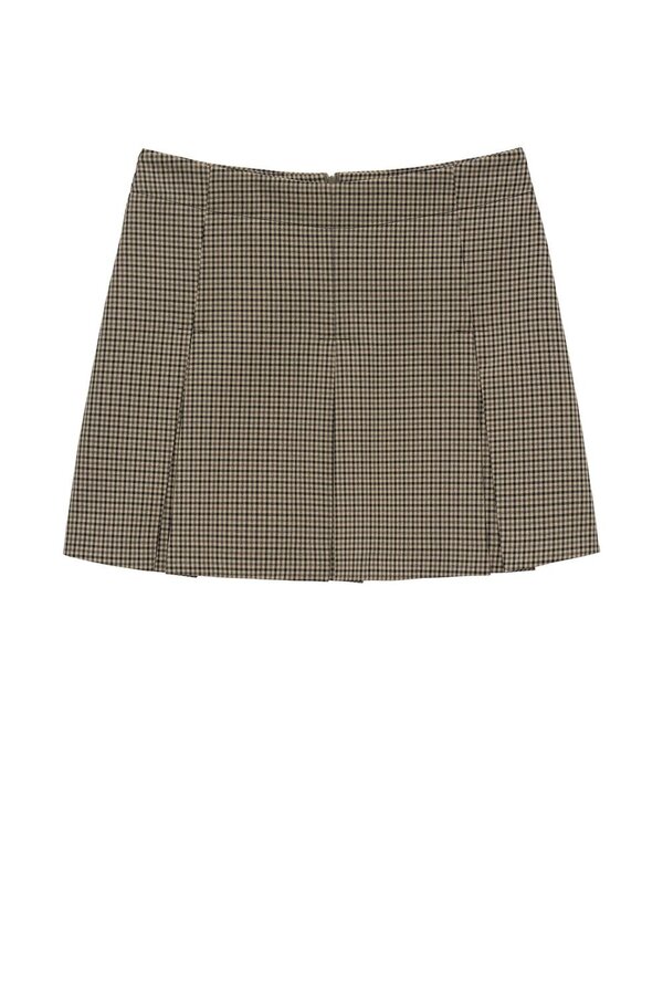 Pleated Check Skirt - Brown