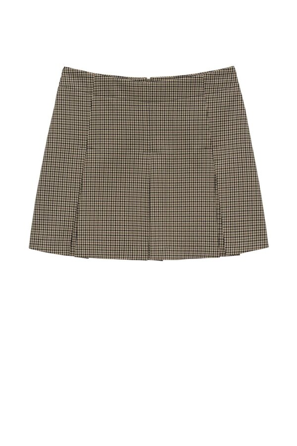 Pleated Check Skirt - Brown