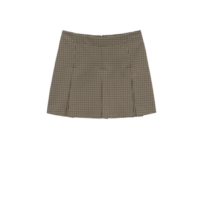 Pleated Check Skirt - Brown