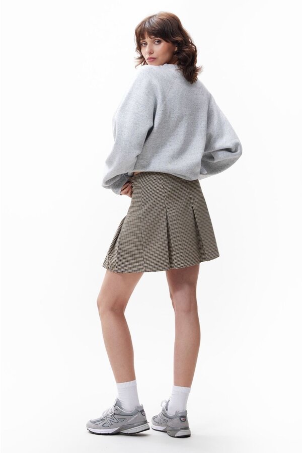 Pleated Check Skirt - Brown