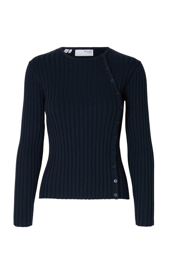 Helen LS Knit Button O-Neck Top - Dark Sapphire