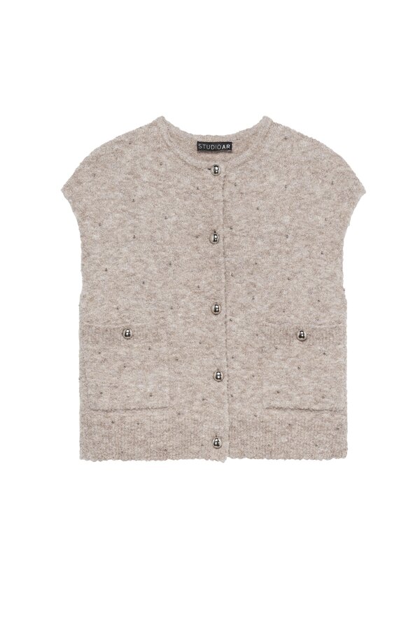 Idony Studs Boucle Knit - Camel Melange