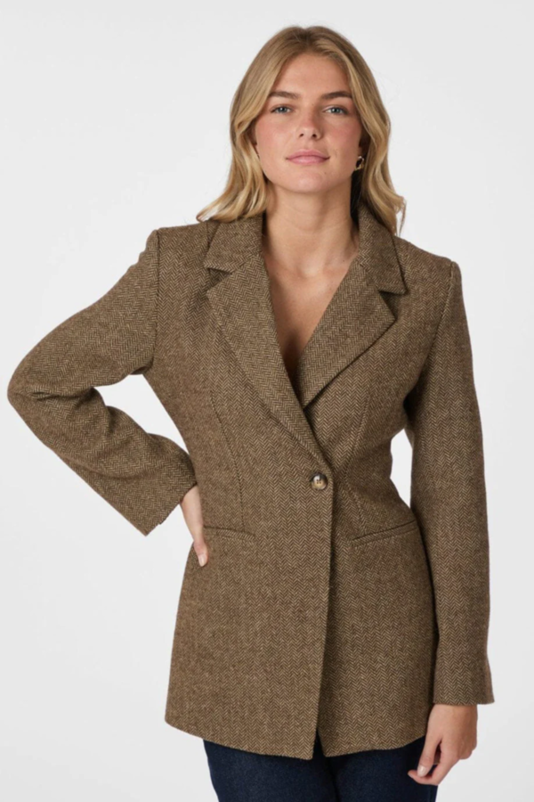 Bowie Herringbone Blazer - Brown