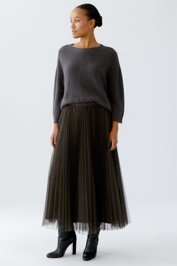Pleated Glitter Skirt - Taupe