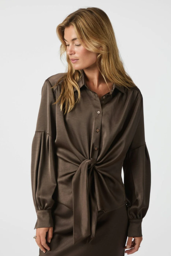 Naja Satin Shirt - Dark Brown