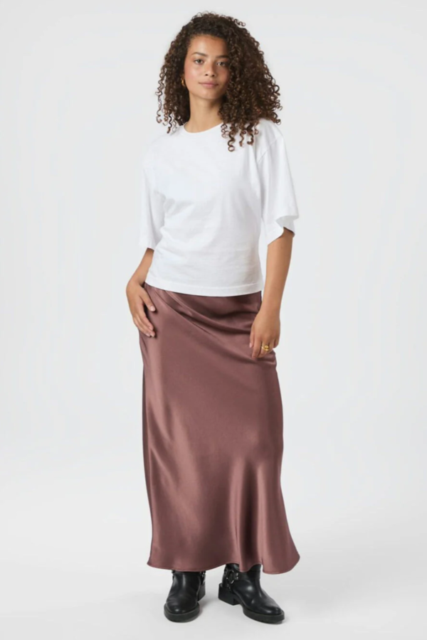 Vicky Heavy Sateen Skirt - Dark Rose