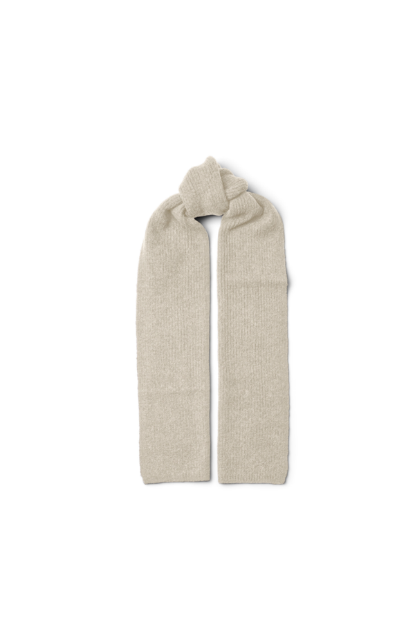Lulu Wool Blend Narrow Knit Scarf - Birch Melange