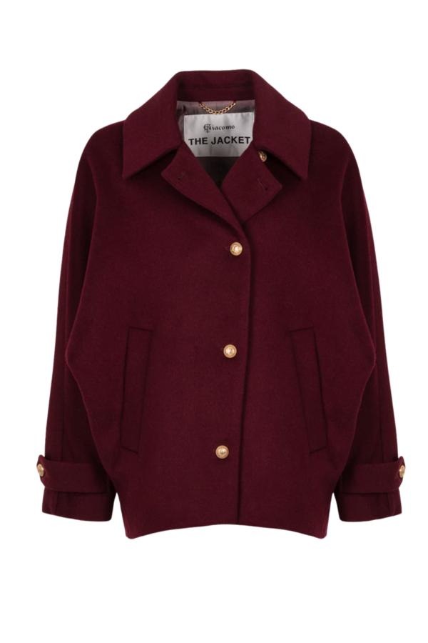 Wool Blend Cape - Burgundy