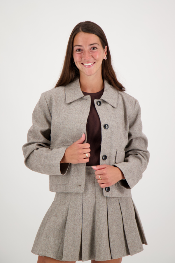 Romana Herringbone Jacket - Dusty Brown