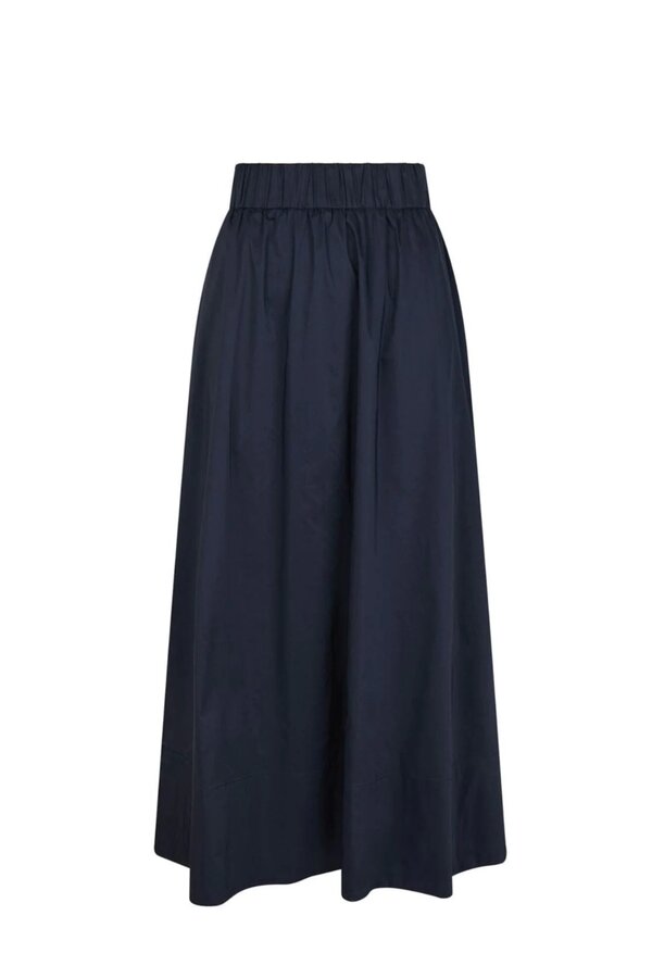 Yara Long Poplin Skirt - Navy