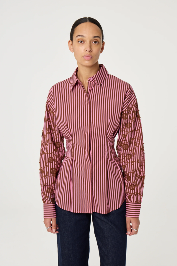 Rosey Blouse - Mocha Brown/ Petal Pink