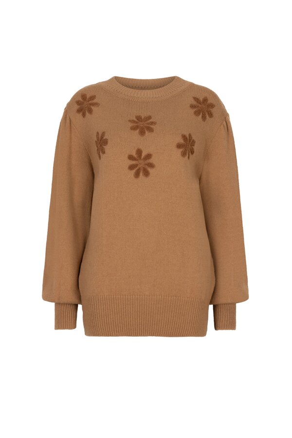 Bloemen Trui - Camel