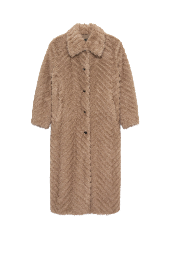Scarlet Faux Mink Zigzag Coat - Camel