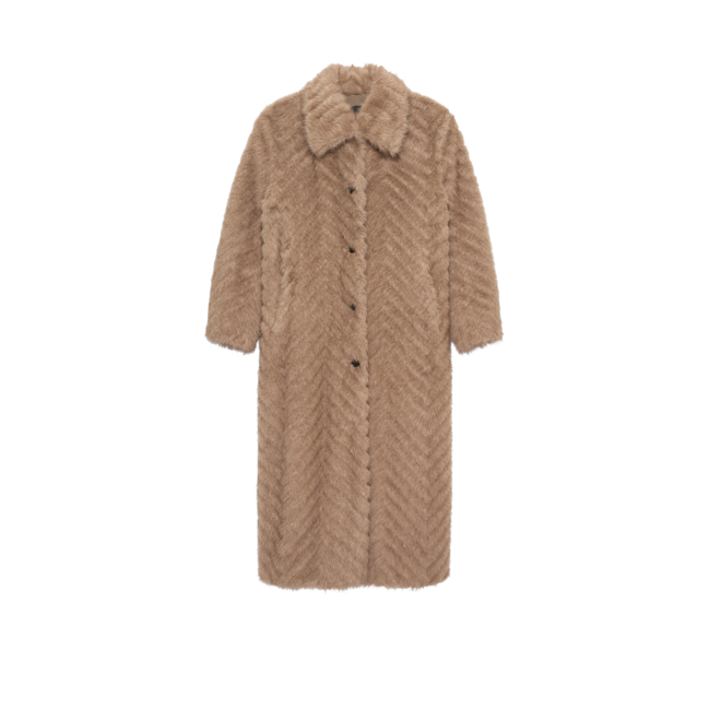 Scarlet Faux Mink Zigzag Coat - Camel