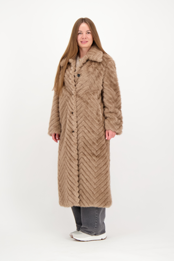 Scarlet Faux Mink Zigzag Coat - Camel