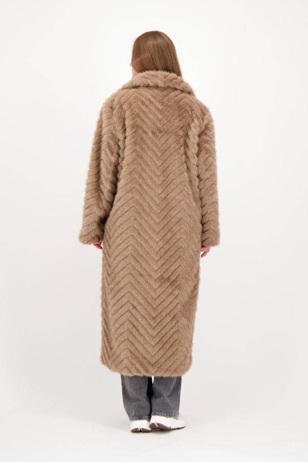 Scarlet Faux Mink Zigzag Coat - Camel
