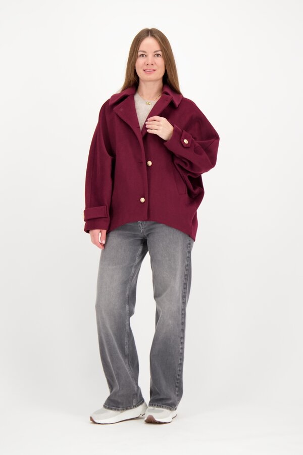 Wool Blend Cape - Burgundy