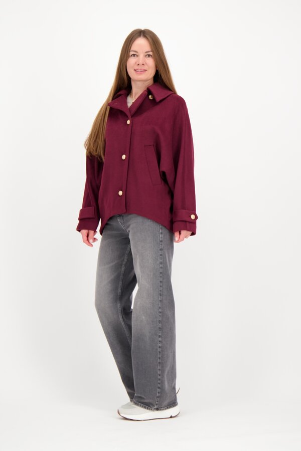 Wool Blend Cape - Burgundy