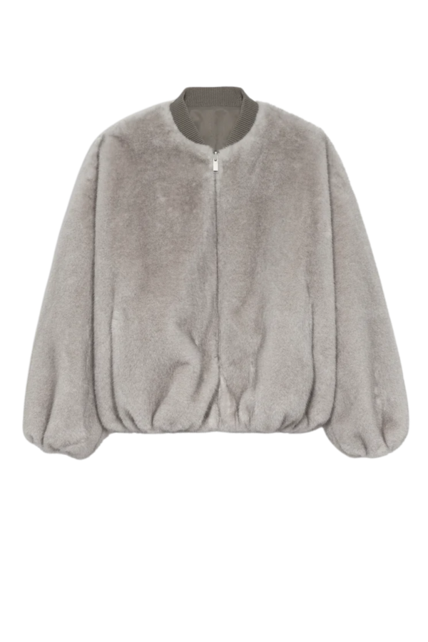 Etta Faux Mink Bomber - Grey/Green