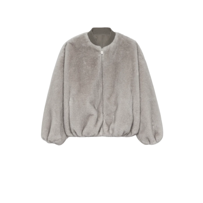 Etta Faux Mink Bomber - Grey/Green